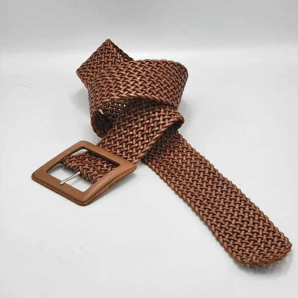 Banana Republic Woven Leather Boho/Southwestern Belt With Detailed Square Buckle - Picture 7 of 10